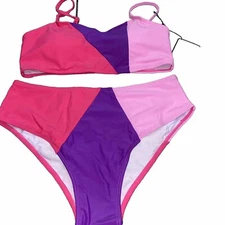 Zaful Womens Multicolor Top & Bottoms Swimwear Bikini Set Beach Pool Size 6 US