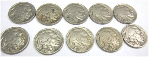 Büffelkopf Nickel 10 Stück mit lesbaren Daten getragen in gutem Zustand 8033