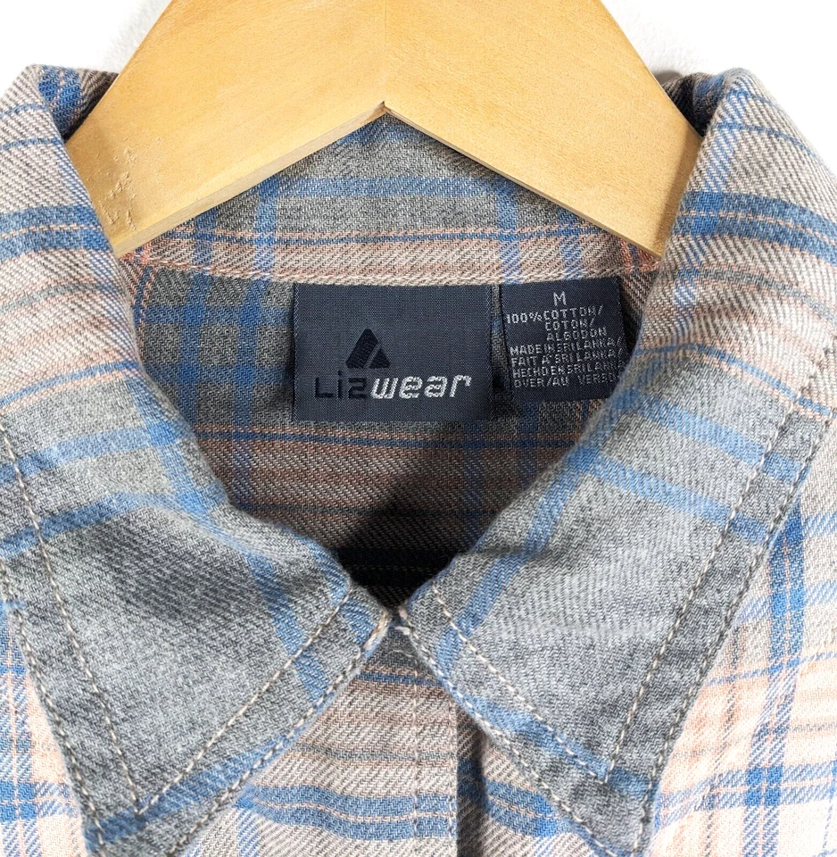 Vintage LIZWEAR 90s Women Grey Pink Plaid Flannel Button up Shirt Size M Casual - Image 3 of 4