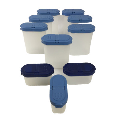 Vtg Tupperware 1843 1846 Blue Modular Mates Storage Containers Lot Of 10 W/Lids