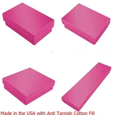 Hot Pink Cotton Fill Jewelry Gift Boxes Cardboard Supplies Display Packaging