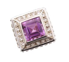 925 Sterling Silver Vintage Ring Swirly Carved Square Cut Amethyst Sz 7 RG30831