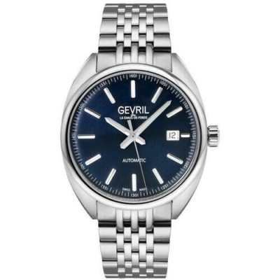 Gevril Men's 48701 Five Points Swiss Automatic Blue Dial Steel Date Wristwatch