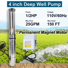 Deep Well Submersible Pump, 4" , 1/2 HP, 110V 60Hz, 25 GPM, 150 ft w/Control Box
