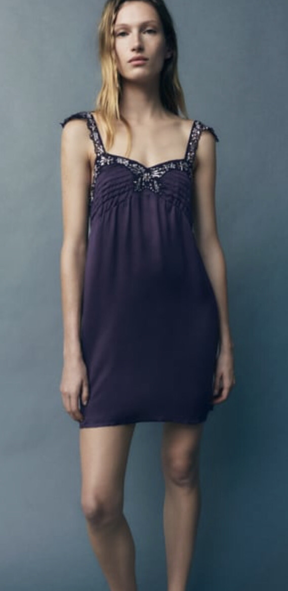 zara beaded slip dress NWT Zara Satin Beaded Slip Dress size S, M$ 119 Run Small #ed