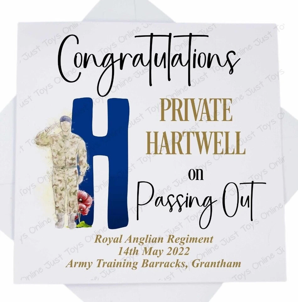 JUST TOYS ONLINE Congratulations On Your Passing Out Army Soldier Initial Card Military Parade