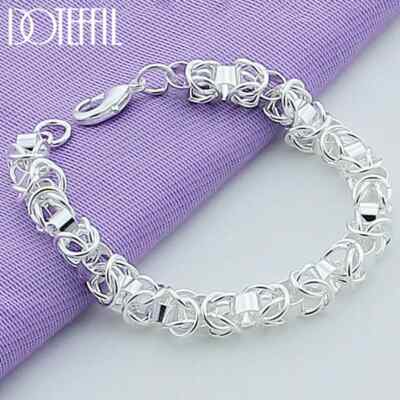DOTEFFIL 925 Sterling Silver Interlocking Circle Chain Bracelet Charm Jewelry
