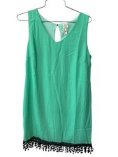 Pink Owl Sleeveless Shift Dress Size Small V Neck Lace Hem Mint Green Summer