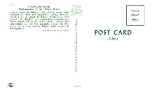 STRATFORD HOTEL Shakespeare, NM GHOST TOWN - Postcard - Picture 2 of 2