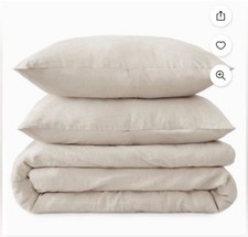 WelHome Cotton Linen Relaxed Duvet Cover 3 Piece Set Full/Queen Taupe New