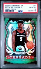 2020 PANINI PRIZM DRAFT PICKS GREEN PRIZM #81 ANTHONY EDWARDS ROOKIE RC PSA 10