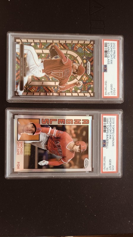 Shohei Ohtani PSA 10 Lot (2) 2022 Prizm Stained Glass SG3 & 2019 Topps #25