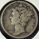 1934-D Mercury Dime  - Fine Details - Circulated - 90% Silver (0048)
