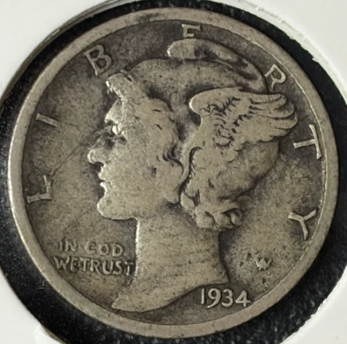 1934-D Mercury Dime  - Fine Details - Circulated - 90% Silver (0048)