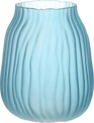 JAKY Global Große moderne blaue Glasvase, H-21 cm hoch, gerippte Vase für B