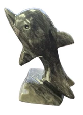 Carved Marble Dolphin Figurine Paperweight Gray White Stone Marble Sculpture