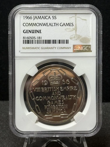 1966 Jamaica 5S Commonwealth Games - Genuine 5 Shilling - NGC low mintage