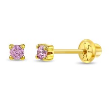 14k Yellow Gold Pink 2mm-3mm Cubic Zirconia Screw Back Earrings for Baby Girls