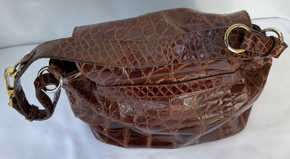 MAURO GOVERNA BROWN CROCODILE SHOULDER BAG W/DUST BAG | eBay