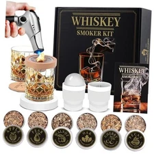 with Torch – 6 Wood Chip Flavors & 2 Glasses – Cocktail Whiskey Smoker Kit