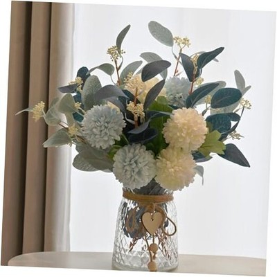  Vases Artificial Flowers Hydrangea, Artificial Fake Plant Eucalyptus Clear