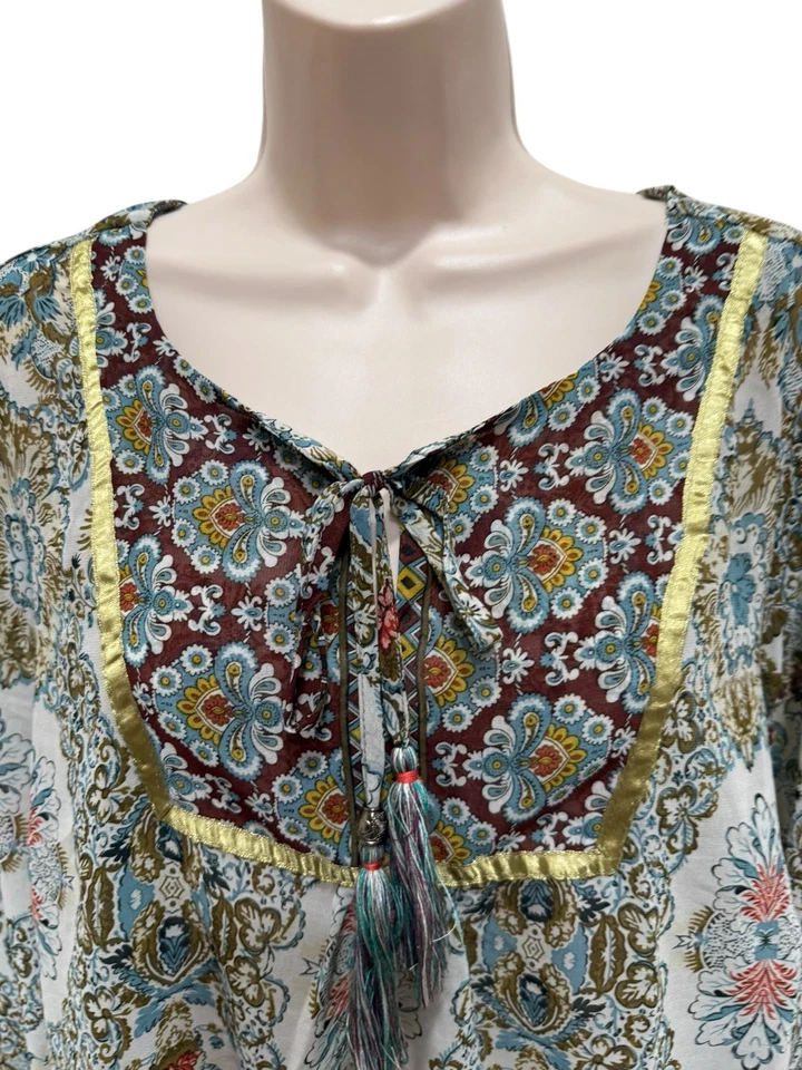 Blusa Top Avenue Mujer Talla 18/20 Semi Transparente Paisley Boho Manga Larga Foto 4 de 4