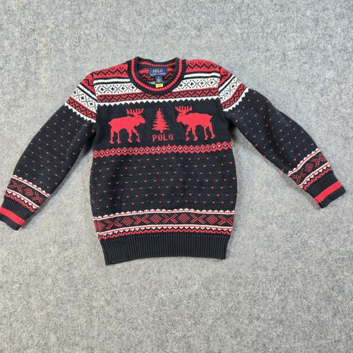 Polo Ralph Lauren Boys Sweater 2 PC Bundle SZ 6 7 Black Red 1/2 Zip Fair Isle - Picture 2 of 21