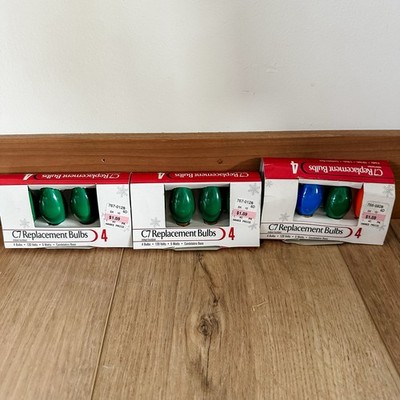 VTG 3 Packs Of 4 C7 Replacement Christmas Bulbs Lights Green Blue Orange NEW