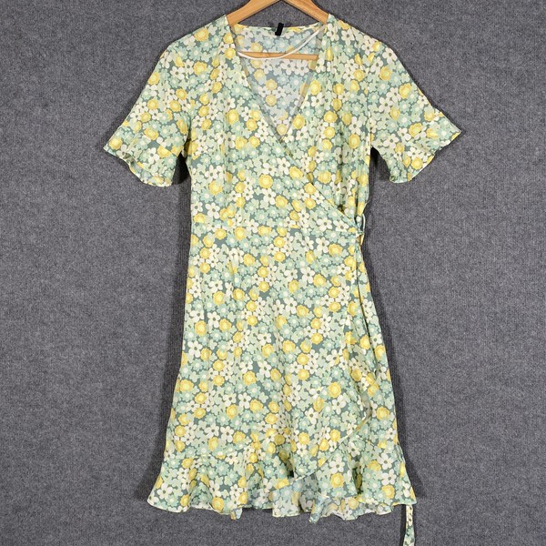 Vero Moda Dress Womens 8 Green Floral Wrap Short Frill Summer Casual
