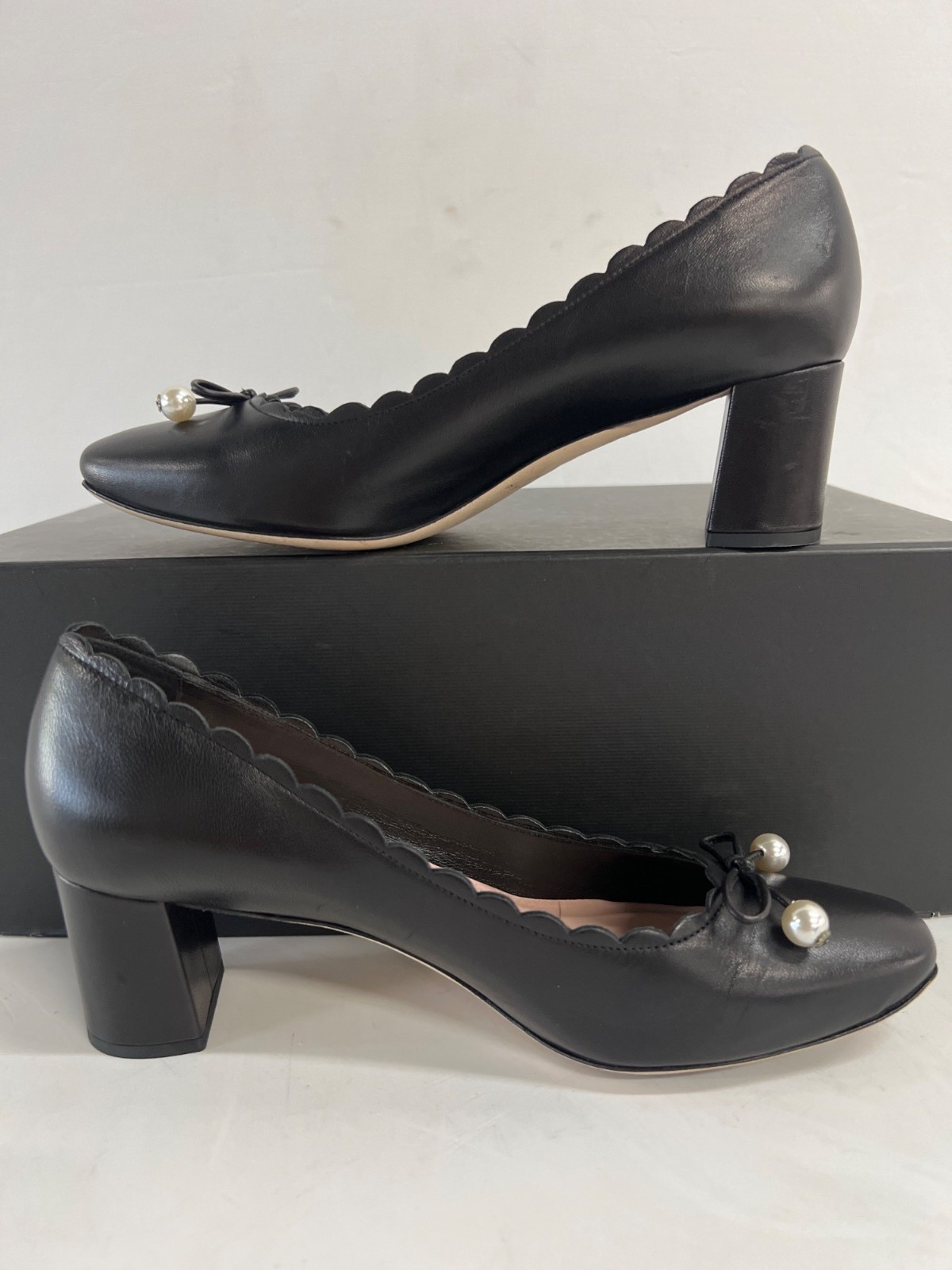 KATE SPADE Danielle Blk Leather Nappa Block Heel Pumps Sz 8.5M