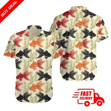 Men Ukiyoe Koi Fish Hawaiian Shirt Japanese Art Aloha Button Down Summer Beach