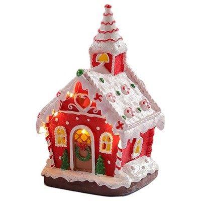  Lebkuchenhaus-Dekoration, beleuchtetes Schneehäuschen aus Kunstharz mit Musik,