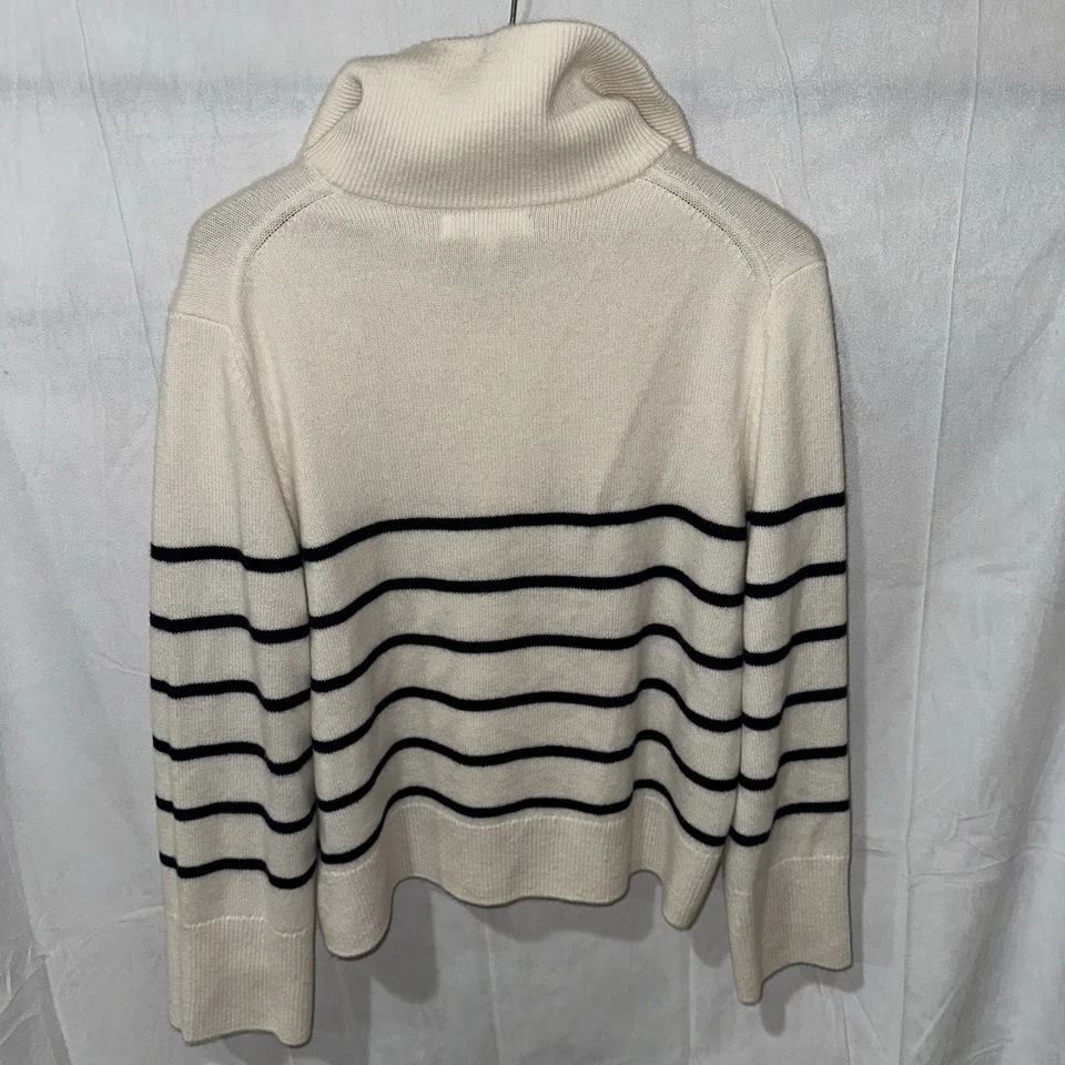 Suéter Banana Republic 100 % cachemir 1/4 cremallera para mujer talla L azul marfil a rayas Foto 2 de 4
