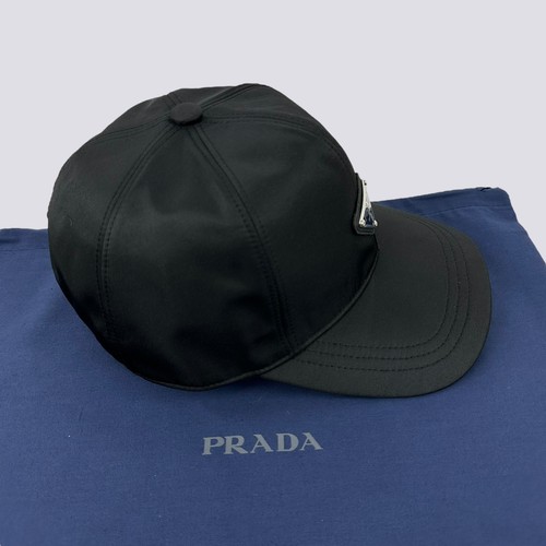 Prada Re-Nylon Tessuto Triangle Logo Center Baseball Cap Hat Black Size M - Picture 3 of 14