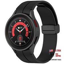 Galaxy Watch 5 Pro Bands 45mm, No Gap Silicone Sport Band Black Buckle Black 
