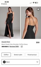 Azazie Erne Black Sheath One Shoulder Chiffon Dress A10 NWT
