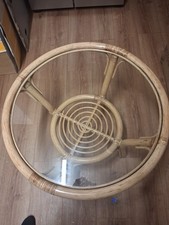 Bamboo Coffee Table with Glass Top and Magazine Shelf Retro Wicker