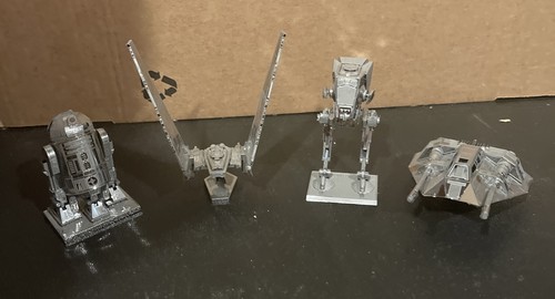 4 Built Metal Earth Star Wars #3 R2D2, Snowspeeder, Walker, Shuttle Built Metal