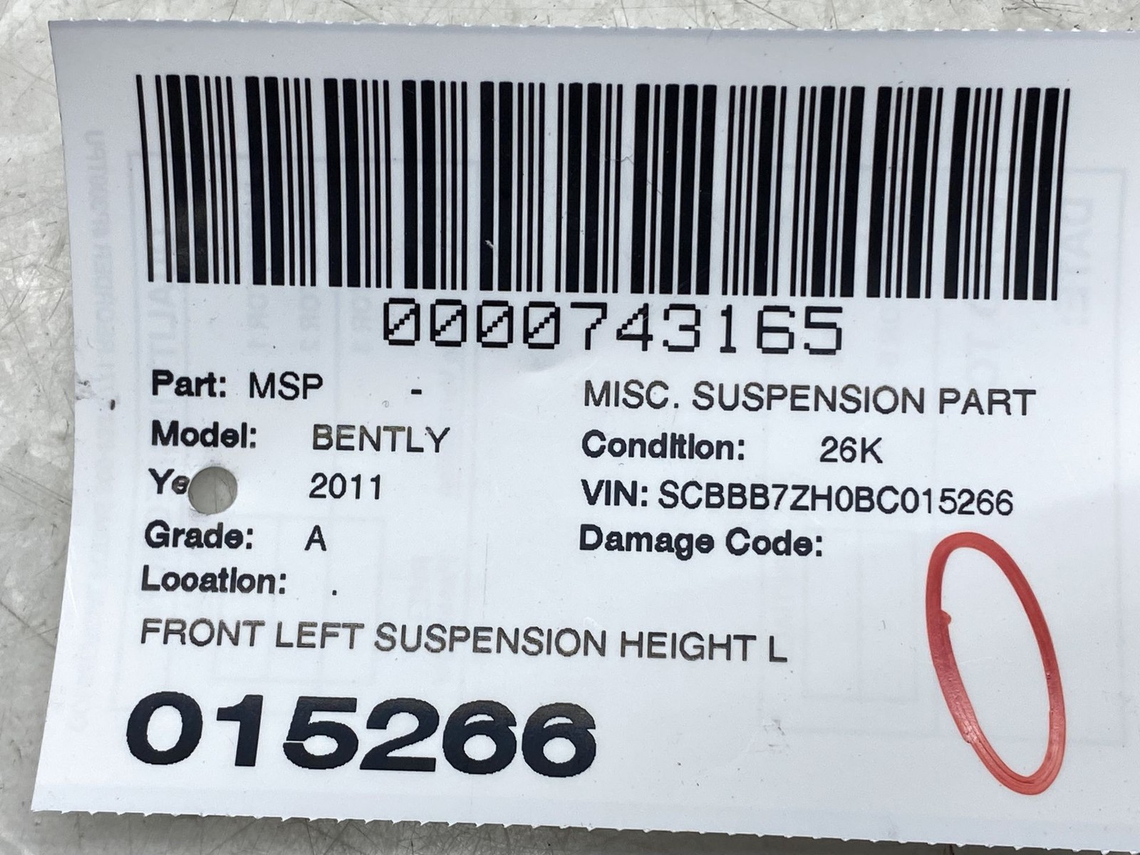 2010-2020 BENTLEY MULSANNE OEM FRONT LEFT SUSPENSION HEIGHT LEVEL SENSOR UNIT
