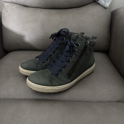 ECCO Soft 7 Tred GTX Hi Boots Women s 39 EU 8 US GORE-TEX Blue Leather Side Zip