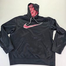 Nike Thermafit Hoodie Woman Black Pink Sweatshirt Swoosh L