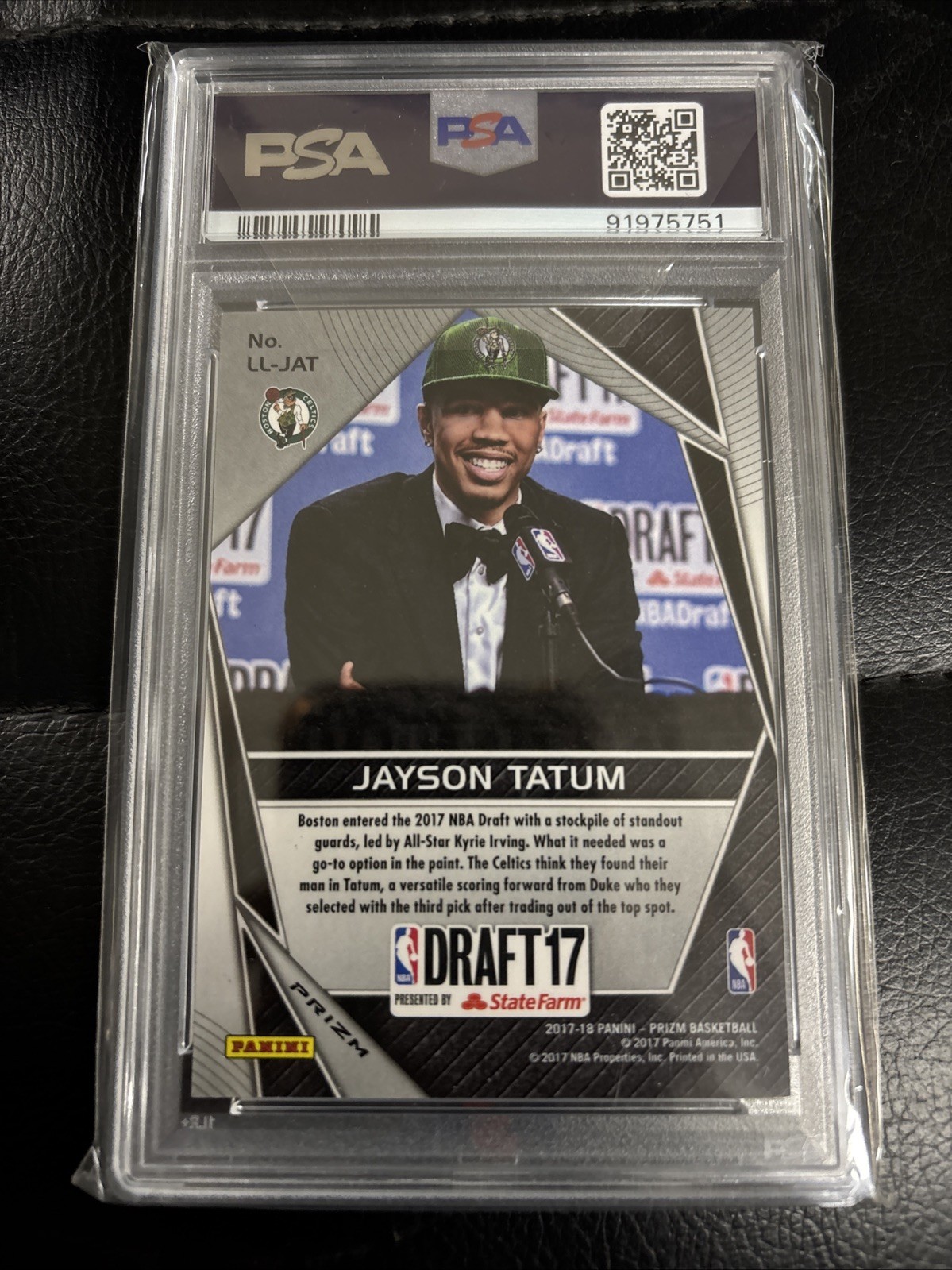2017-18 Panini Prizm Luck of the Lottery Jayson Tatum #LL-JAT Hyper Prizm PSA 9 view 3