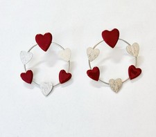 RED Enameled Heart Hoop Earrings - Silver dipped