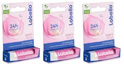 3x Labello Liposan Soft Rose Caring Lip Balm With Rose Extract 3x5.5 ml Nivea EU