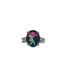 NATURAL WATERMELON TOURMALINE OCTOBER BIRTHSTONE 925 STERLING SILVER BRIDAL RING