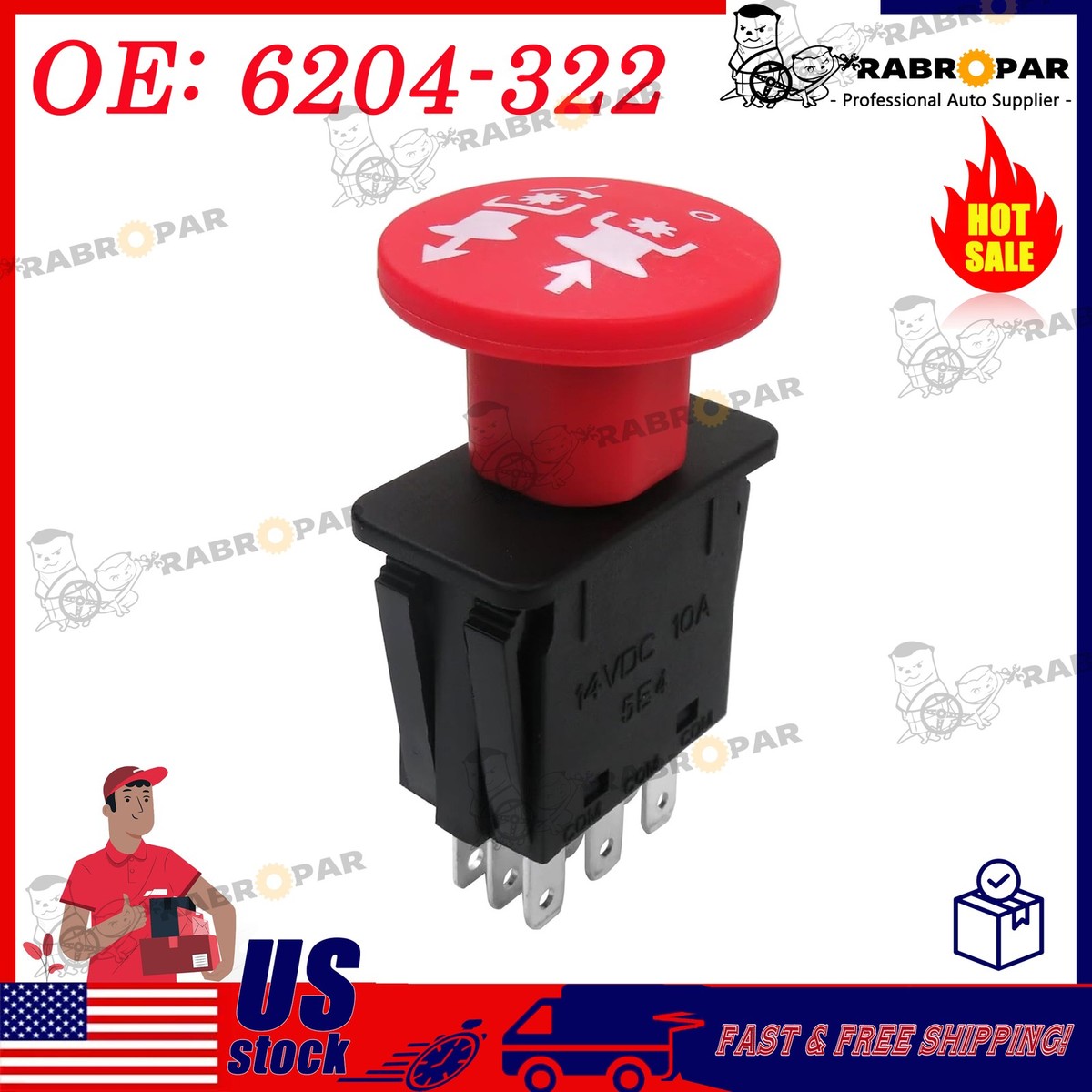 8 Terminal 10A Clutch PTO Switch 6204-322 5221816 for Dixie