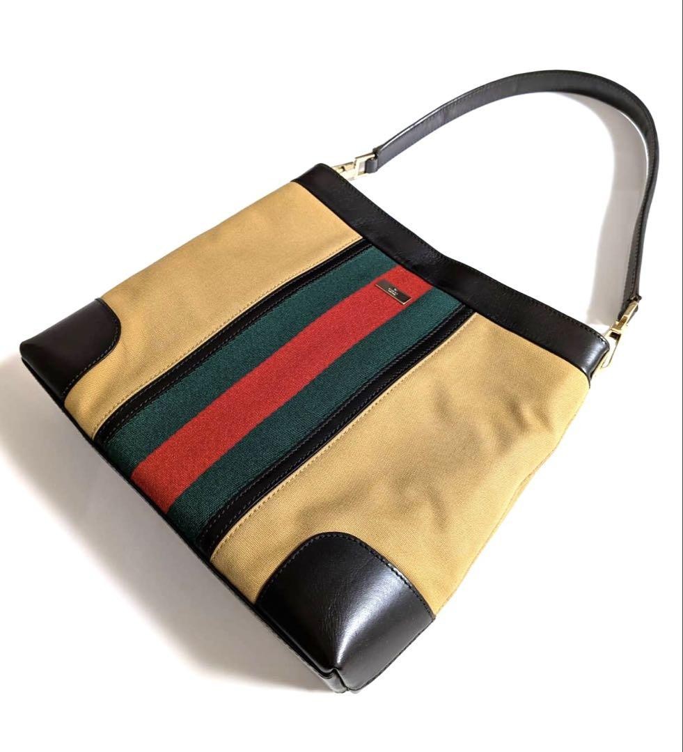 Gucci One Handle Leather Canvas Bag Shoulder Strap Used