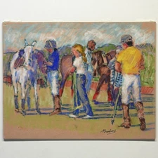 Edward Brodney Massachusetts Artist Polo Tournament Pastel Drawing Painting