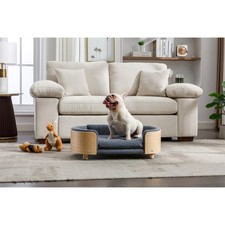 Elevated Dog Bed Scandinavian Sofa Wood Legs Velvet Cushion Mid Size Dark Grey