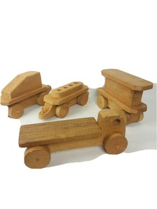 unfinished wooden train set